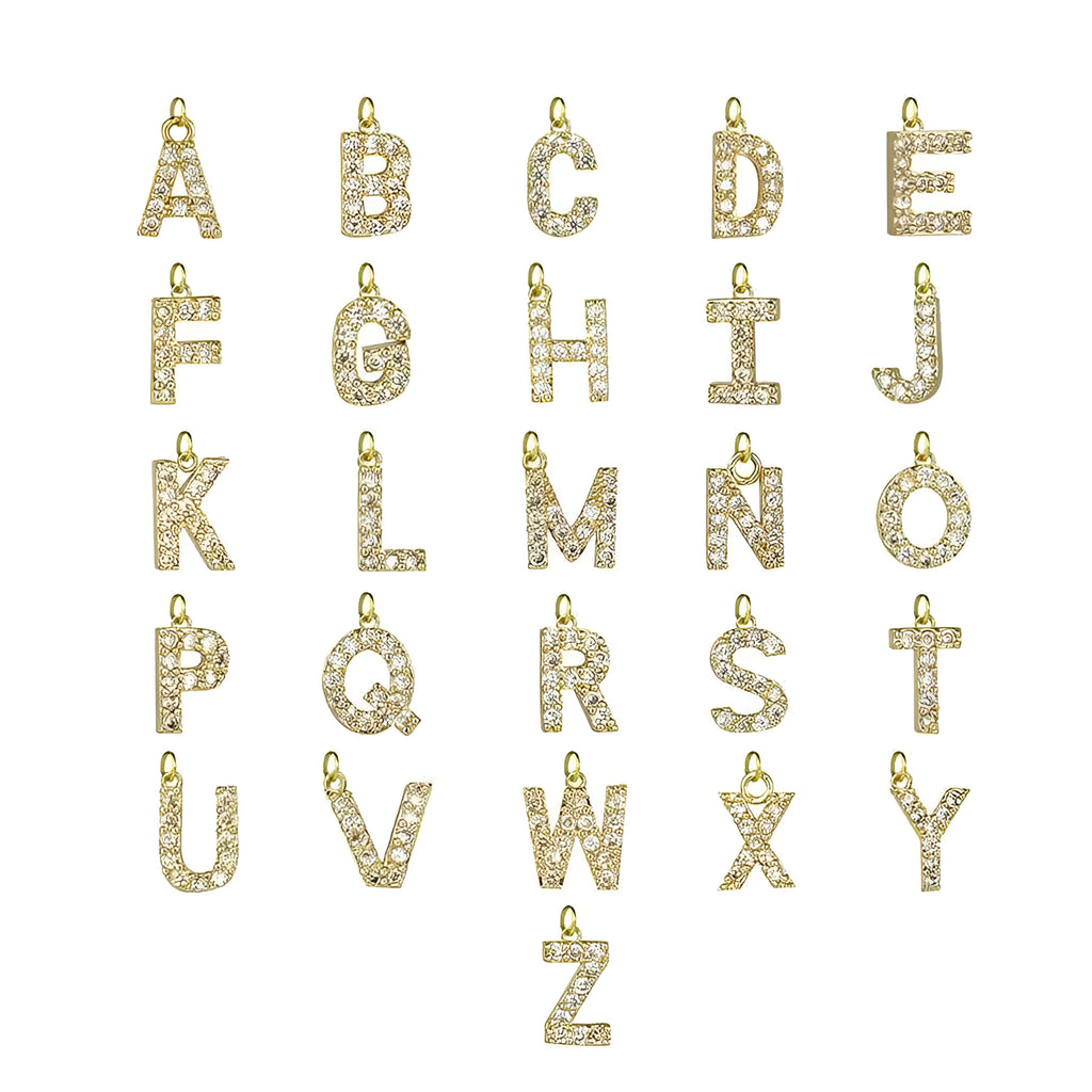Light luxury copper pendant necklace with micro zircon inlaid letter, unisex O-ring chain, electroplated finish, style options A-Z