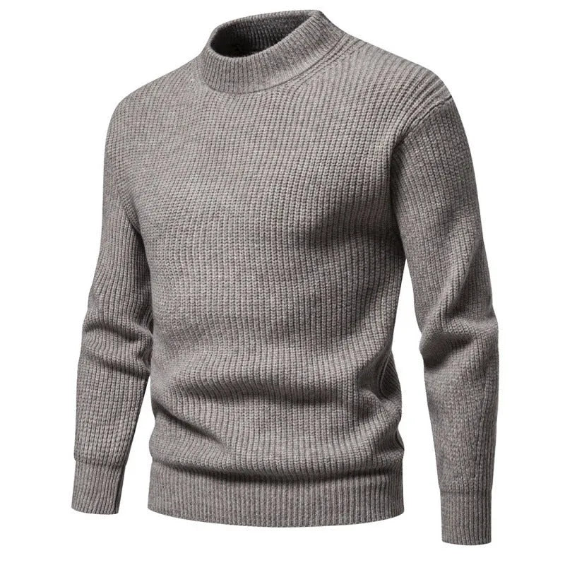 Men's casual knitted slim fit sweater in dark grey, blue or light brown, sizes M to XXXL