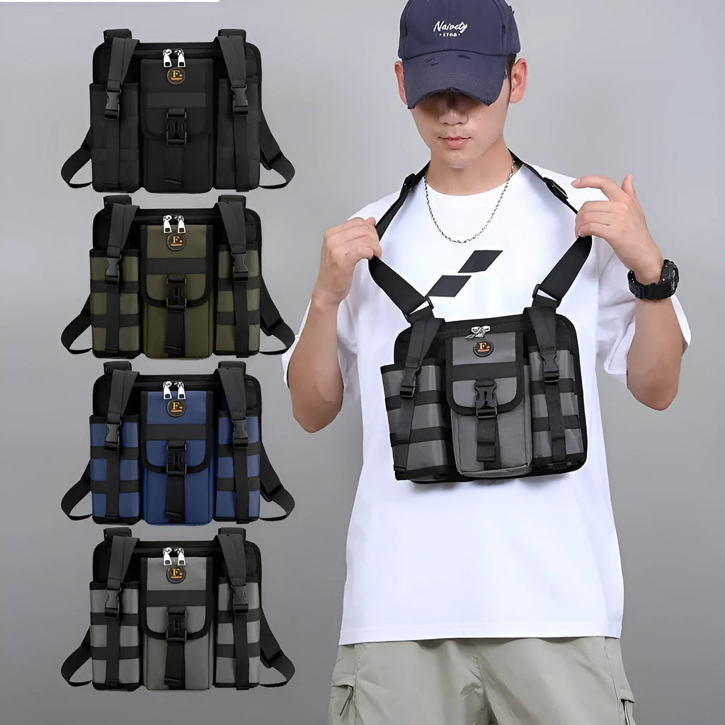 Men's waterproof Oxford cloth messenger bag in army green colour for outdoor sports