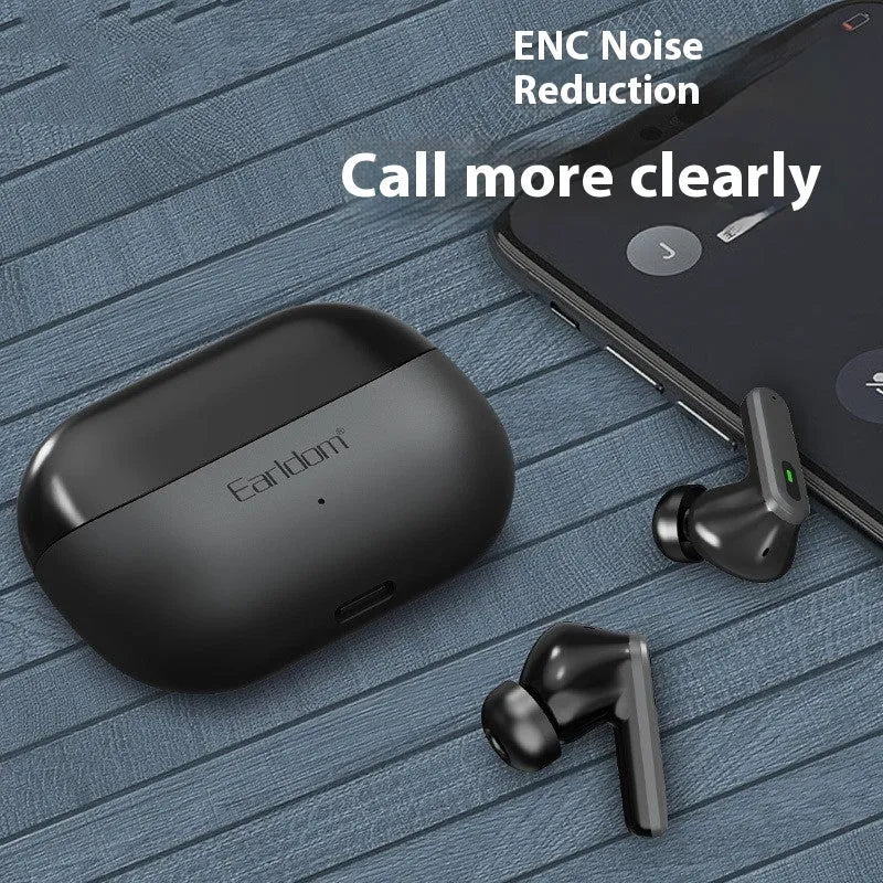 True wireless TWS38 Bluetooth earbuds in black and yellow with dual noise reduction, sports style
