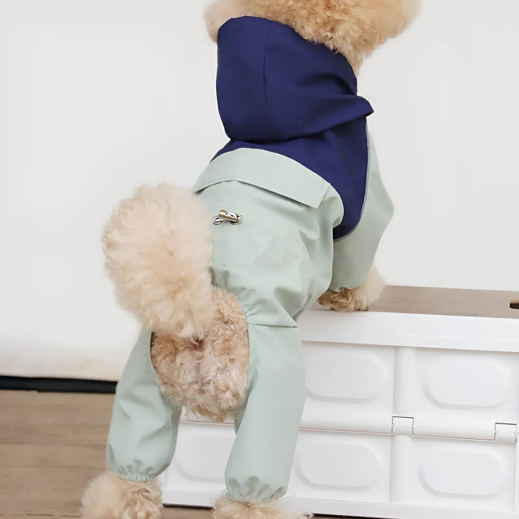 British-style waterproof dog jacket in khaki colour for small to medium breeds
