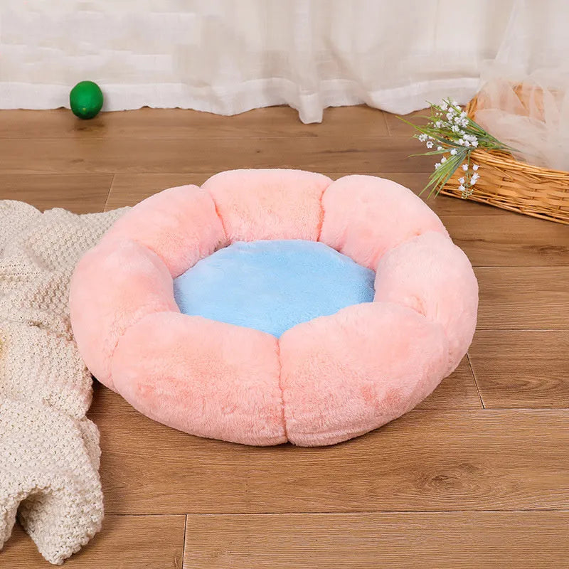 Round plus velvet pet nest in grey, 40cm outer diameter, 14cm height, soft anti-drop edge for cats