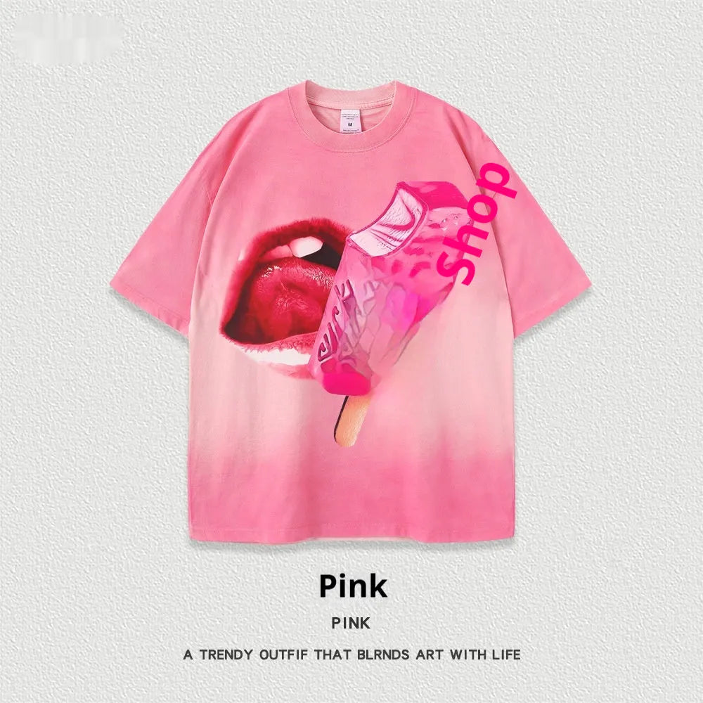 Heavy washed loose street t-shirt with cartoon print in multiple colour options.