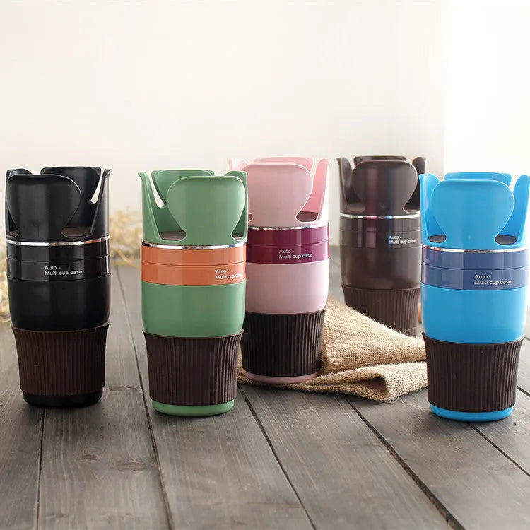 Car multifunctional cup holder with navigation bracket in black, brown, pink, green, or blue