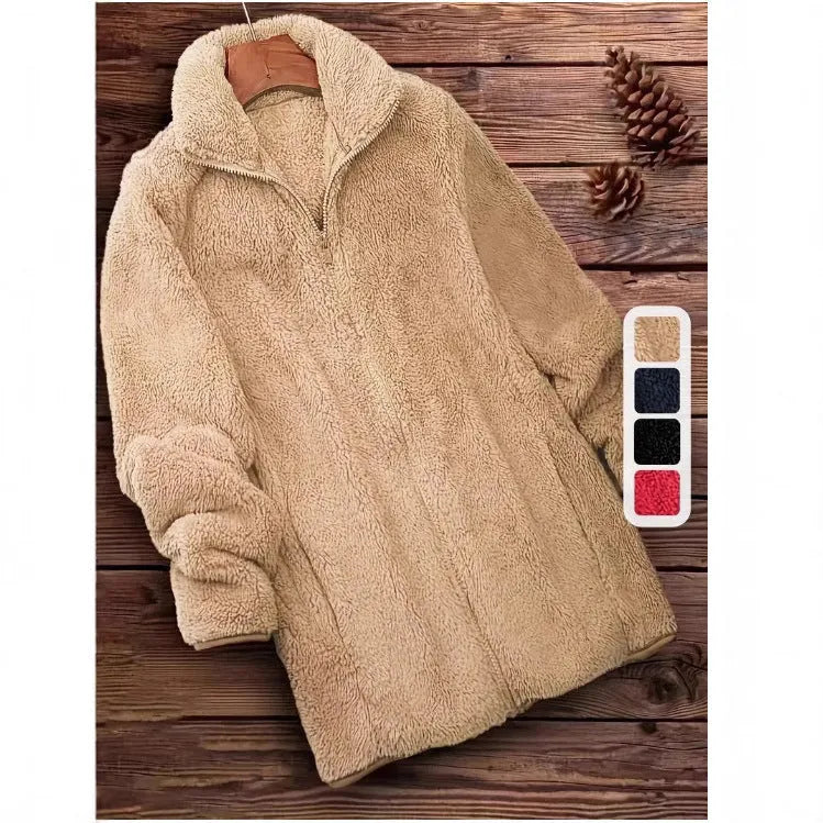Double-sided velvet fleece coat in black, navy blue, or khaki with Asian sizing options