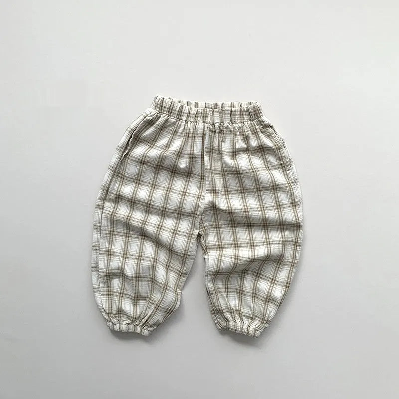 Children's anti mosquito pants in apricot gray, cotton summer thin outerwear for boys and girls