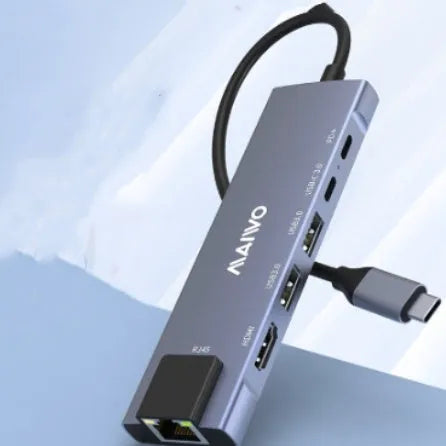 Steam Deck six-port docking station with aluminium shell and USB-C cable for desktop expansion