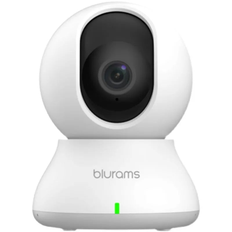 White HD smart camera for indoor use with mobile app remote conversation and panoramic monitoring.