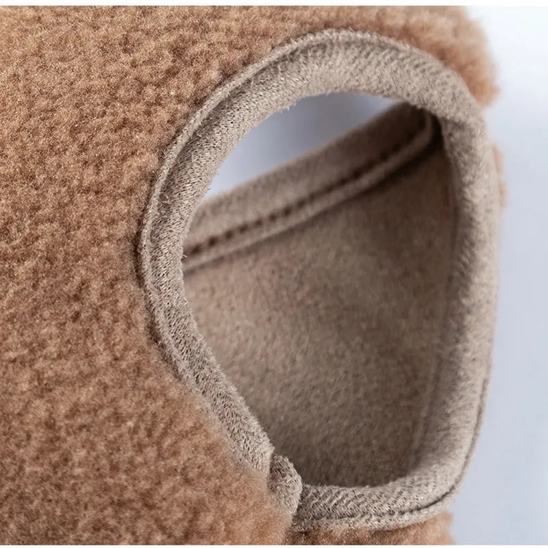 Warm fleece dog jacket with bear embroidery for small breeds, side-button closure, available in brown and white.