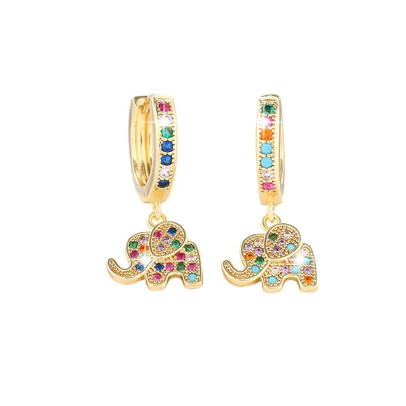 Pair of copper earrings with zircon inlay, irregular animal zodiac shape, electroplated finish, colour ED81886-J