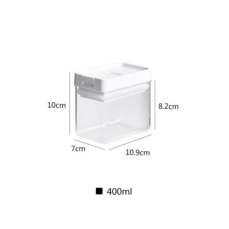 White transparent plastic storage box for grains with 400ml capacity.