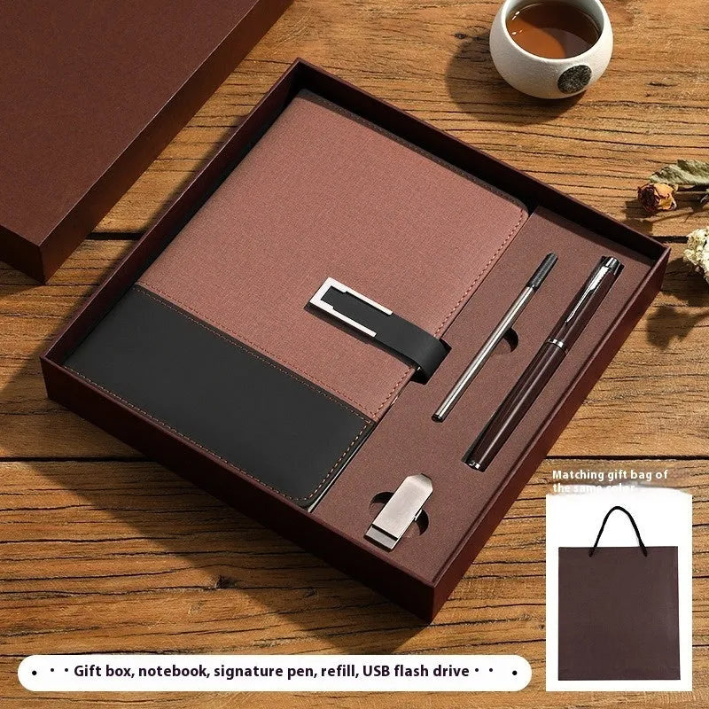 A5 soft PU leather notebook in brown, black, green, blue, or red, showing wood-free paper inside.
