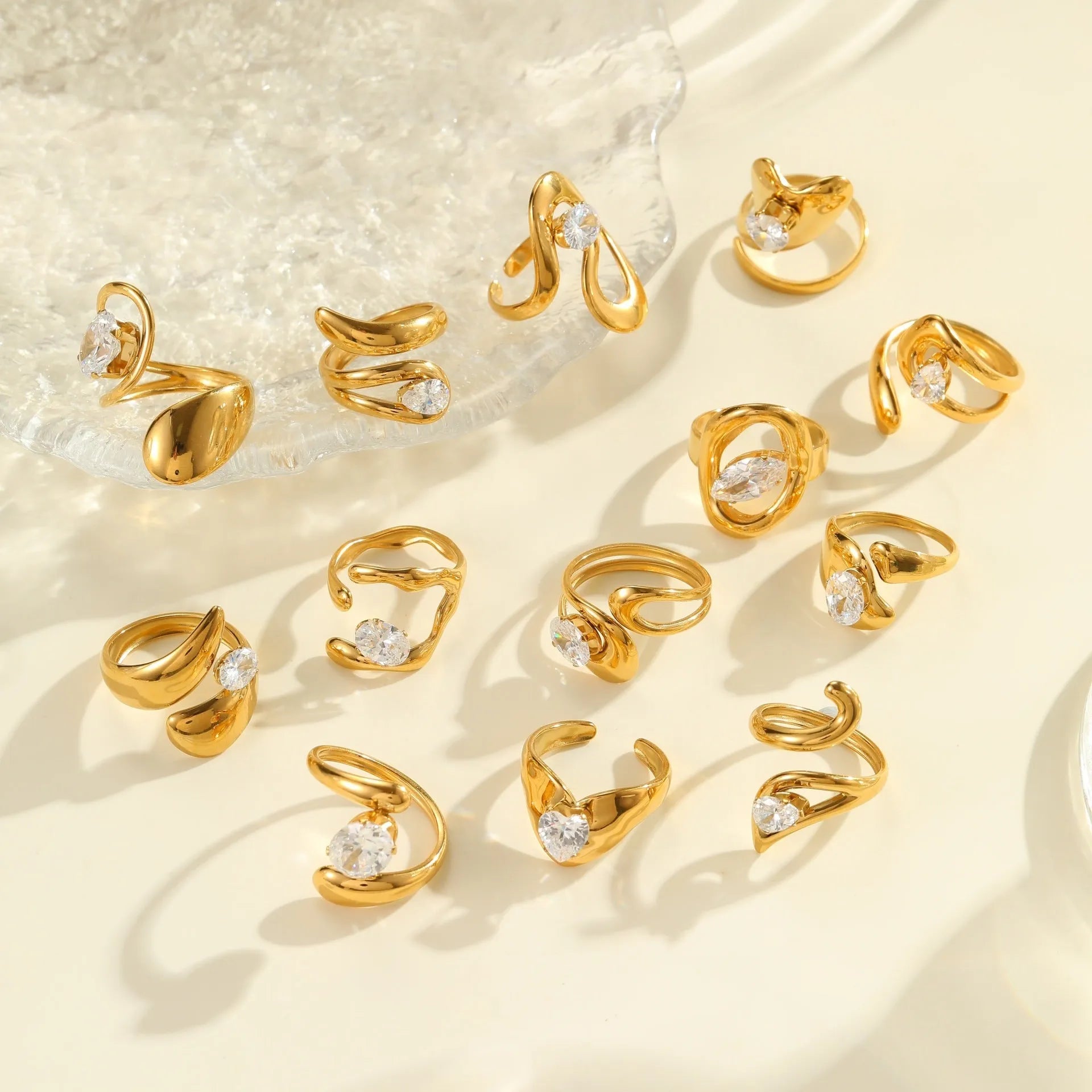 Geometric open mouth zircon ring for women in stainless steel with multiple colour options