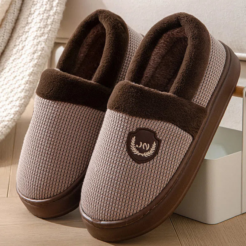 Fleece-lined warm cotton shoes for men with thick non-slip EVA sole in gray-green colour