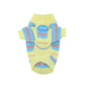 Blue and yellow striped wool dog sweater for small breed dogs in casual winter style