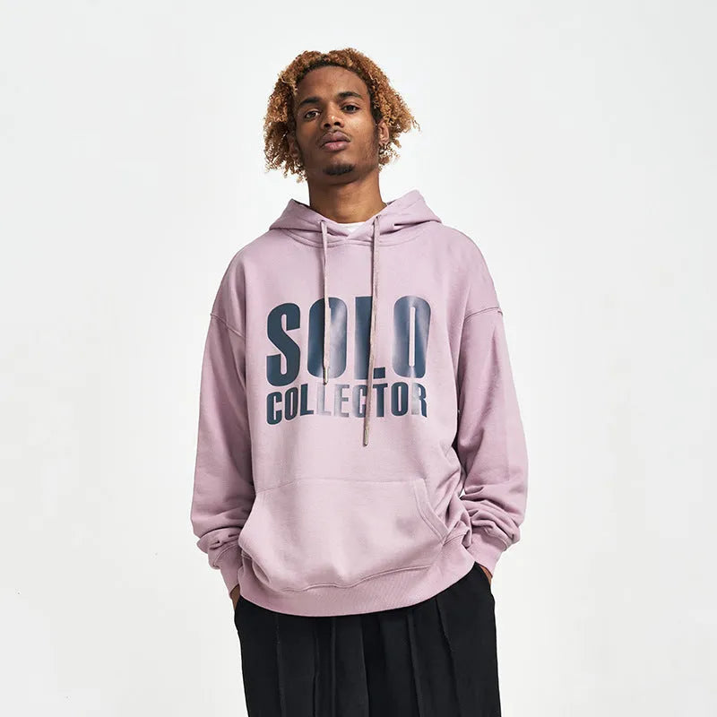 Cotton loose fit letter print hoodie for men and women, apricot colour