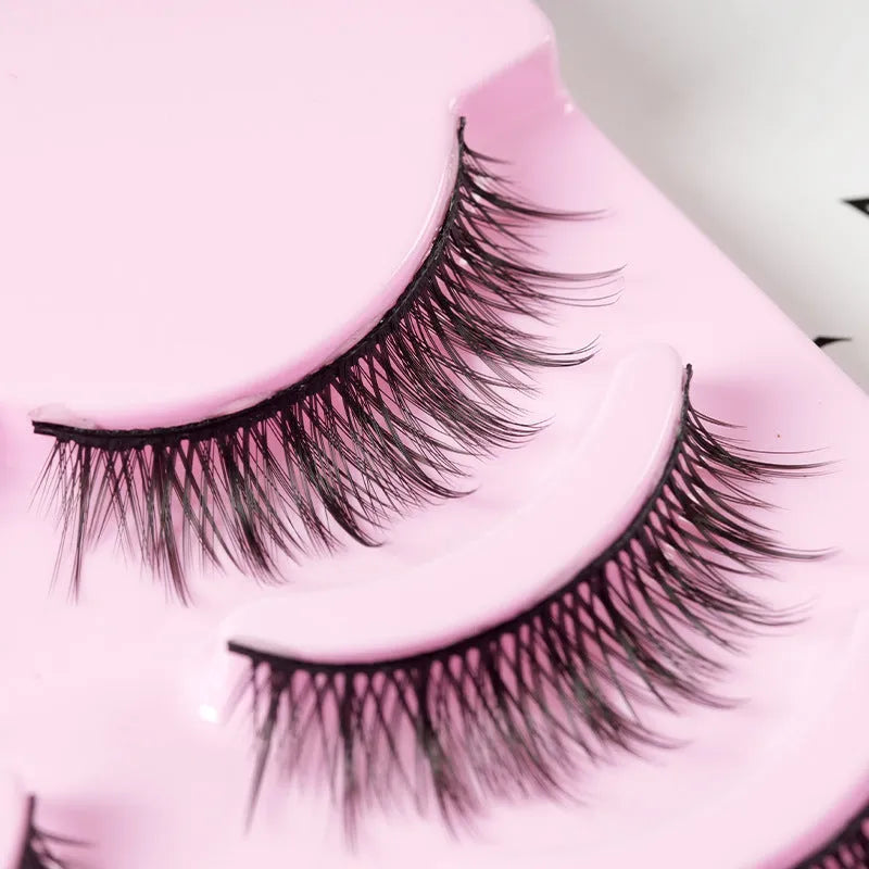Set of manga false eyelashes showing three styles: 007, 008, and 009, with black plastic terrier.