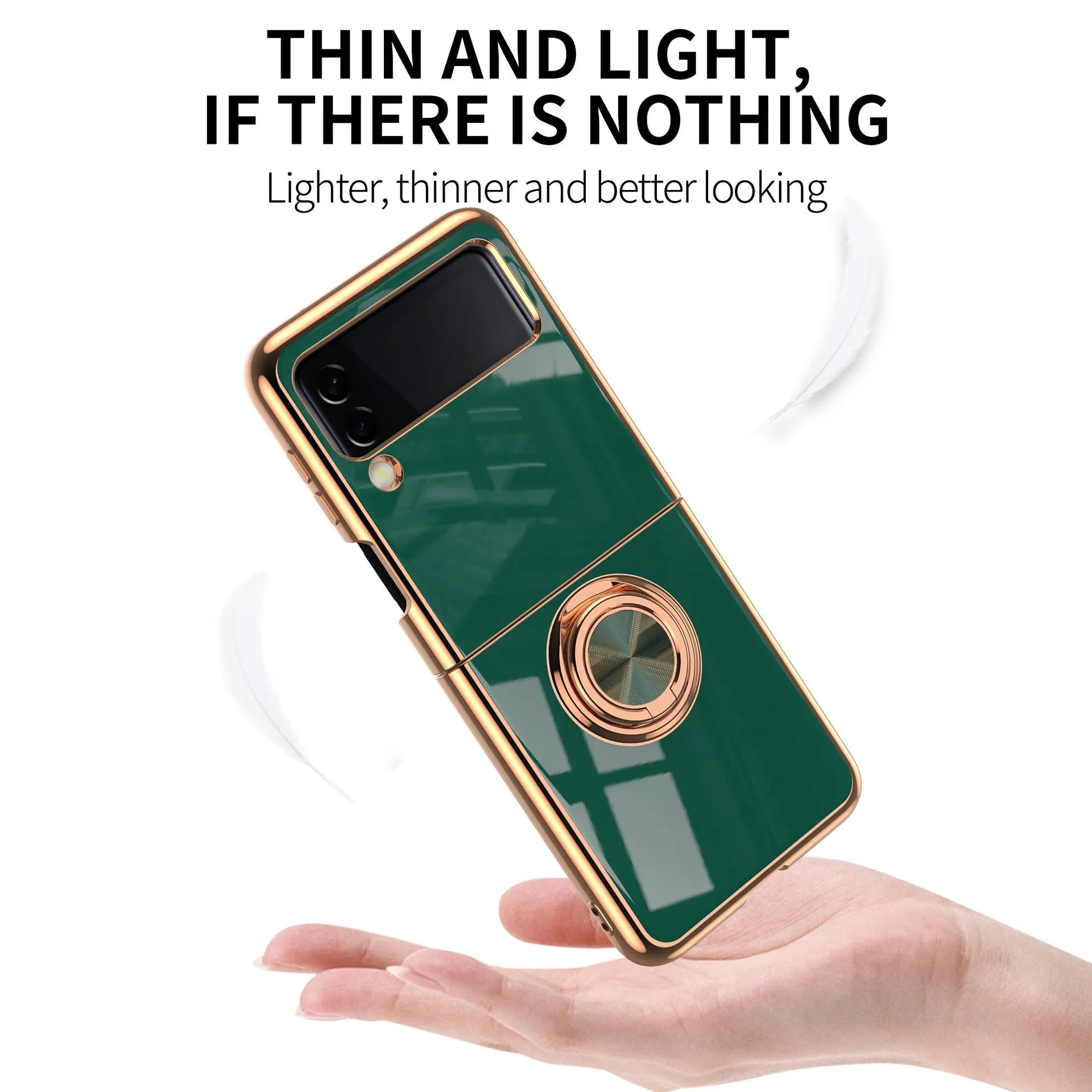 Electroplated magnetic ring TPU metal phone case for Samsung Z Flip with fold-out bracket