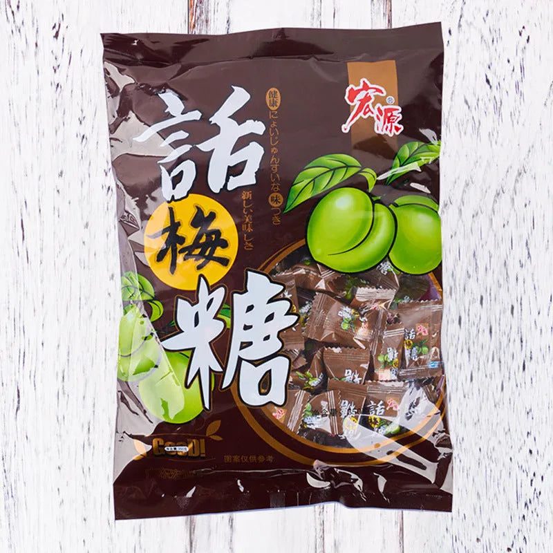 Three bags of hard candy: Guava flavour (350g), Plum Sugar flavour (350g), and Tangerine Peel flavour (355g).