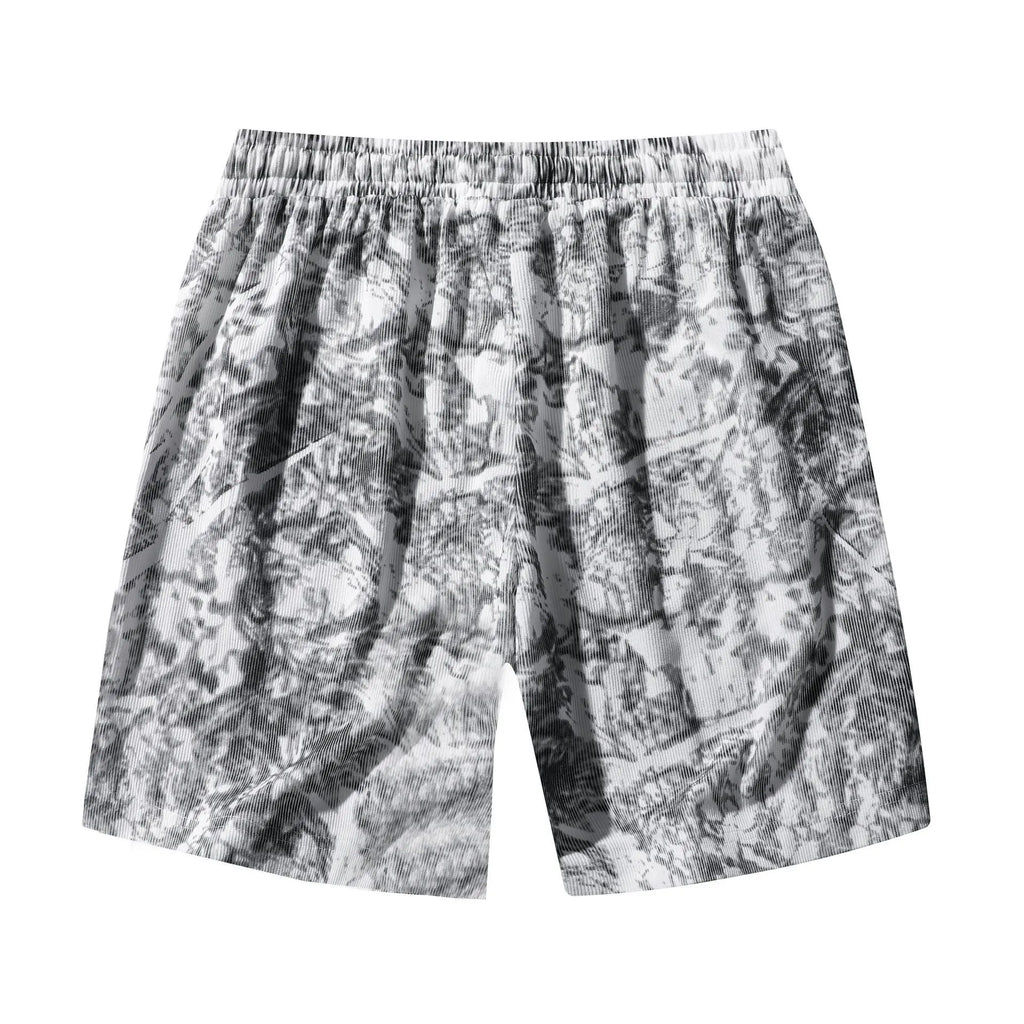 Men's camouflage pattern corduroy athletic shorts with straight cut and elastic waist