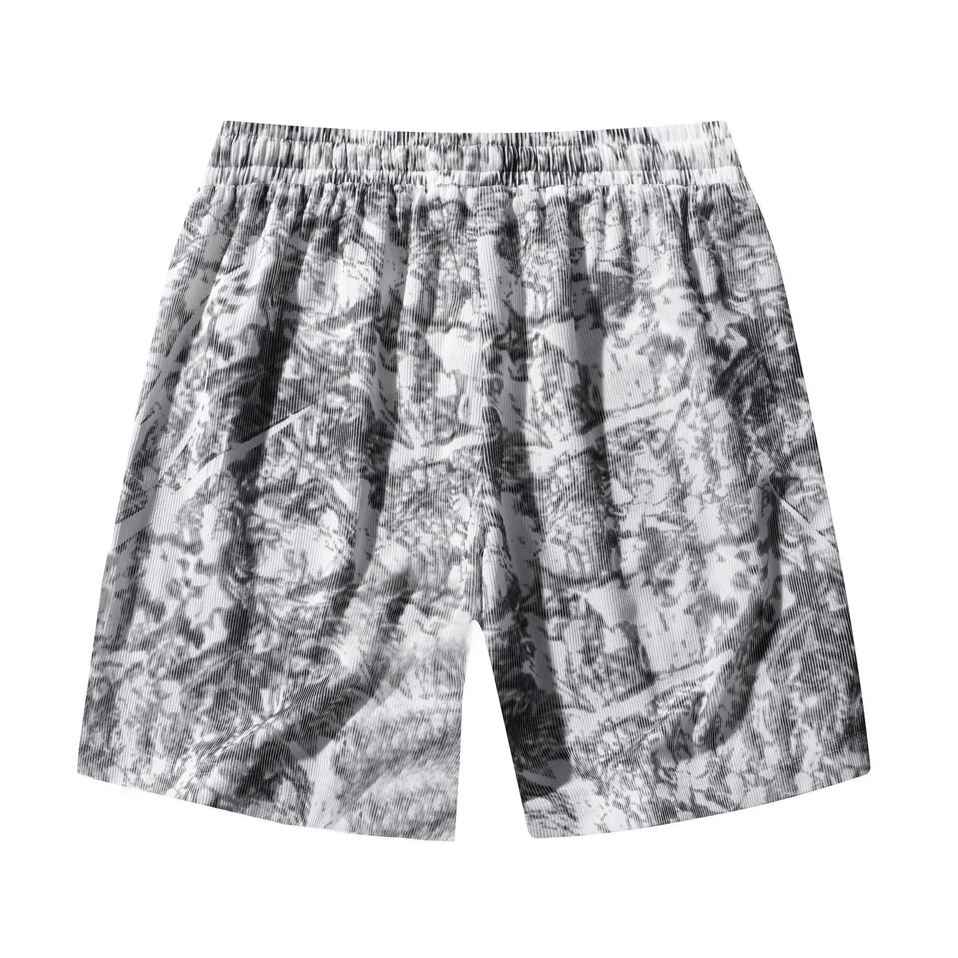 Men's camouflage pattern corduroy athletic shorts with straight cut and elastic waist