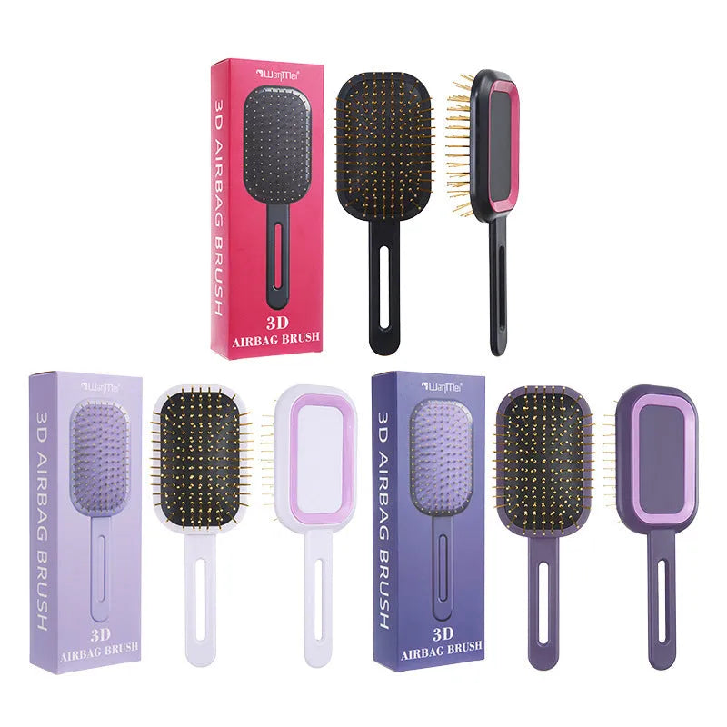 3D air cushion comb for women, ABS steel needle, over 20cm, gift box, black handle pink ring