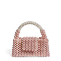 Pink handmade beaded handbag with waxberry pearl ball acrylic beads, weaved pattern, horizontal square shape