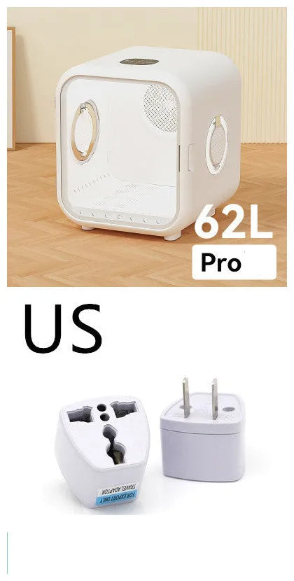Automatic pet drying box in 50L and 62L with spiral heating wire, low-noise design, cat litter mat and conversion plug.
