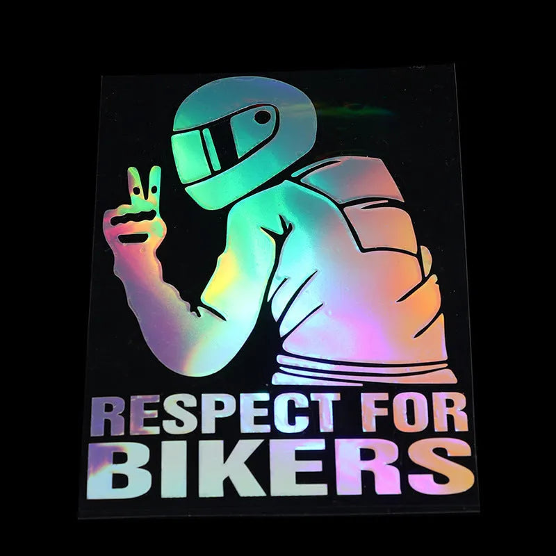 15 by 11 cm vehicle body sticker on a motorcycle fairing, showing reflective silver colour option.