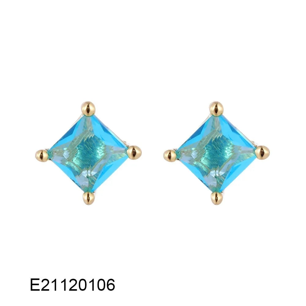 Brass gold-plated drop earrings with colourful cubic zirconia stones in pear shape