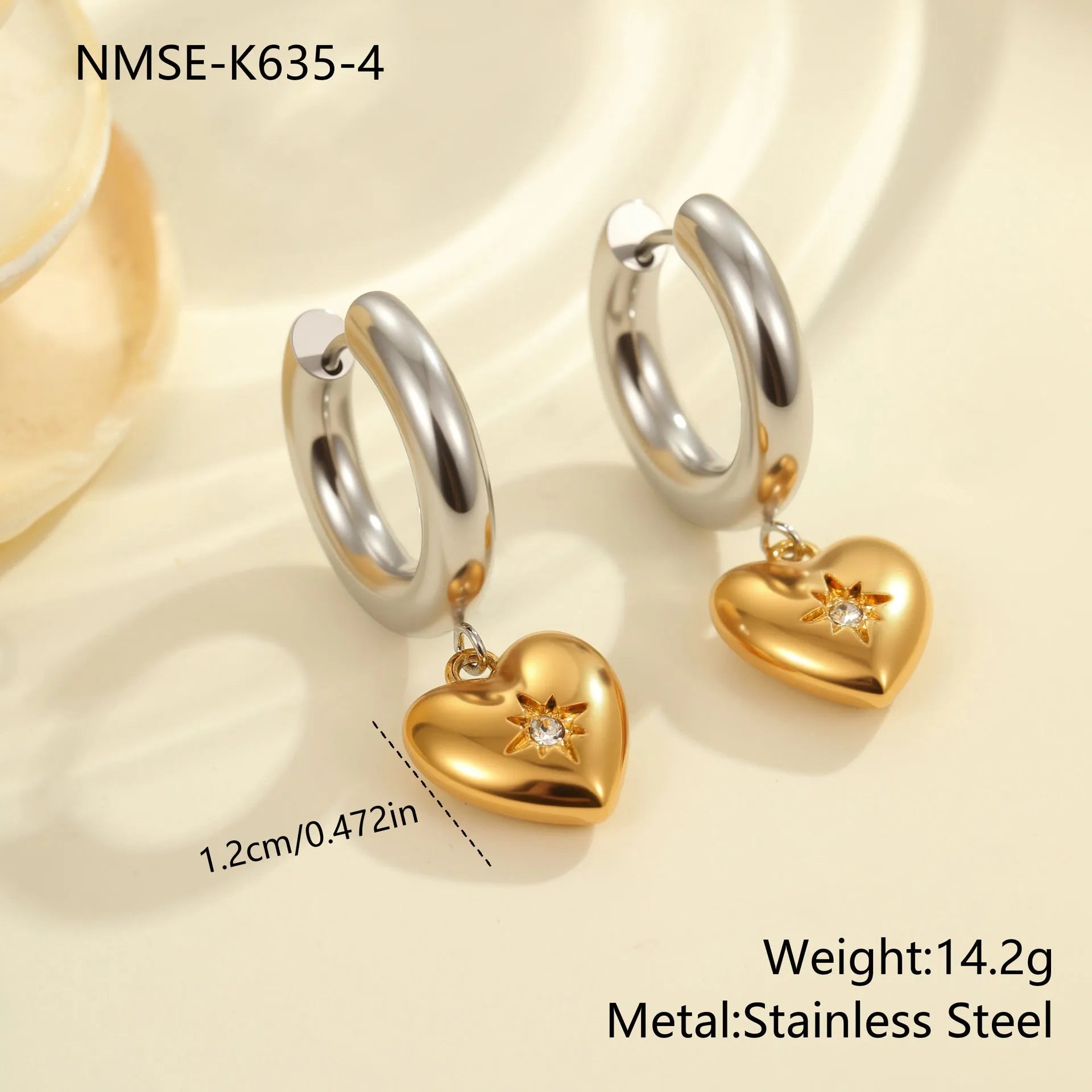 Christmas tree and heart shaped stainless steel earrings with 18K electroplating geometric designs
