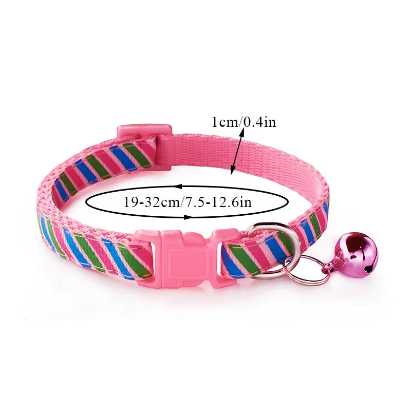 Twill printed cloth collar with bells for cats or small dogs, adjustable 19-32cm, in blue
