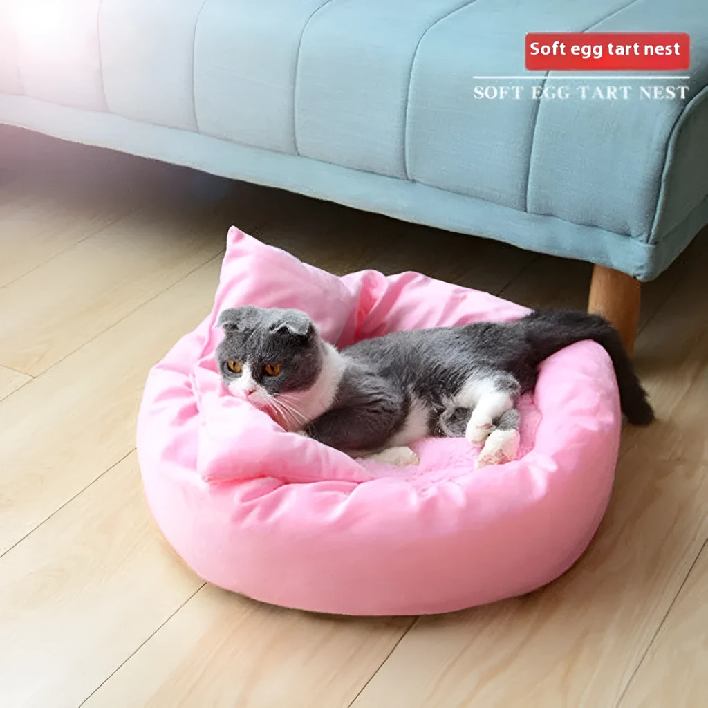 Round PP cotton filled pet bed in light gray with pillow option for dogs