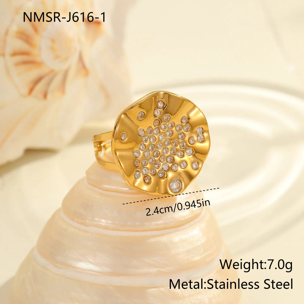 Titanium steel geometry ring with pleated inlaid colour diamonds in adjustable open mouth design
