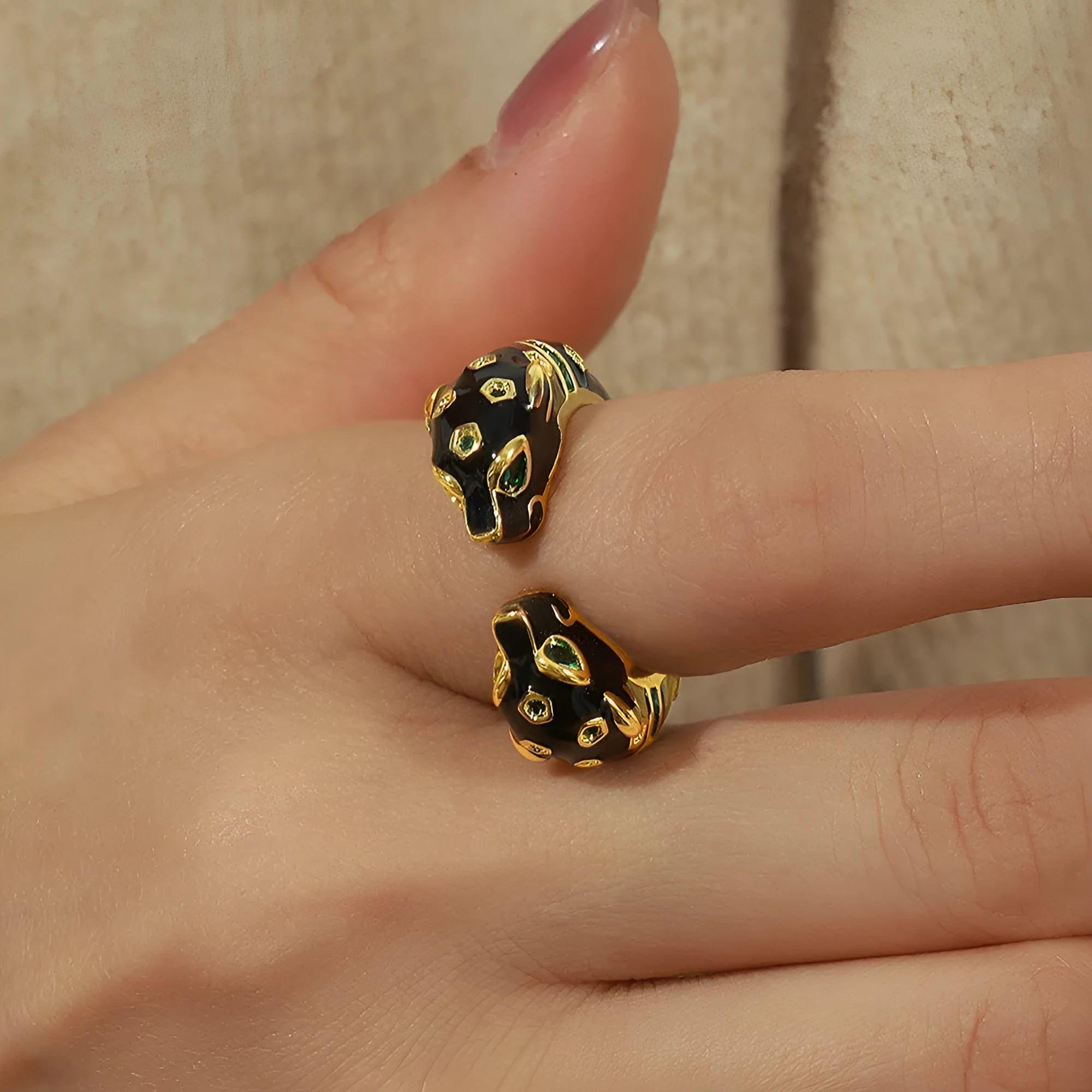 Black geometric cheetah pattern open ring with electroplated finish, size 7 women's fashion jewellery