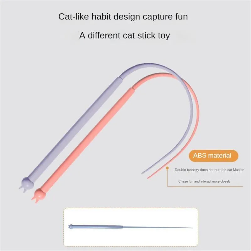 Simulated mouse tail cat teaser stick with blue silicone tail and cat head handle design