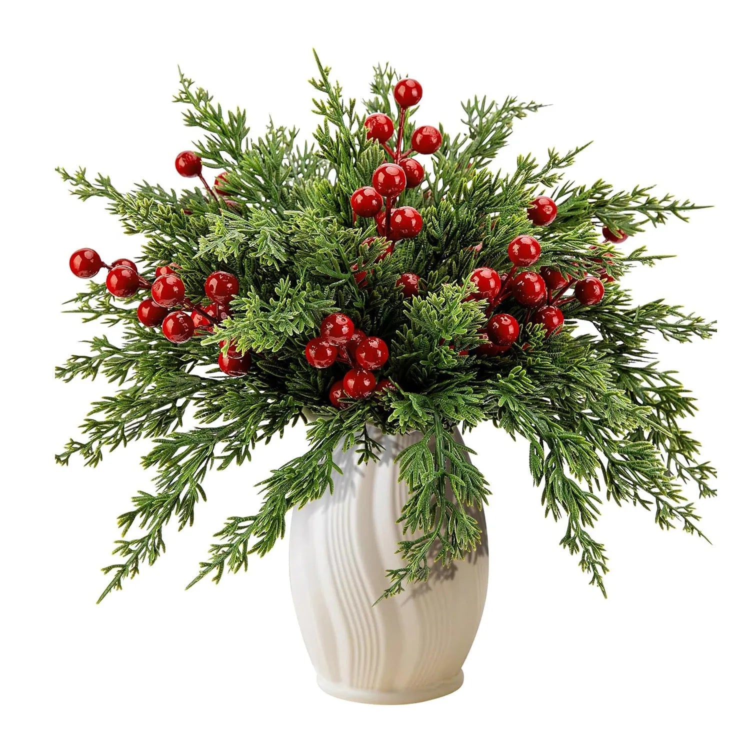 45 piece plastic artificial pine cypress branches and red berries set for home decoration