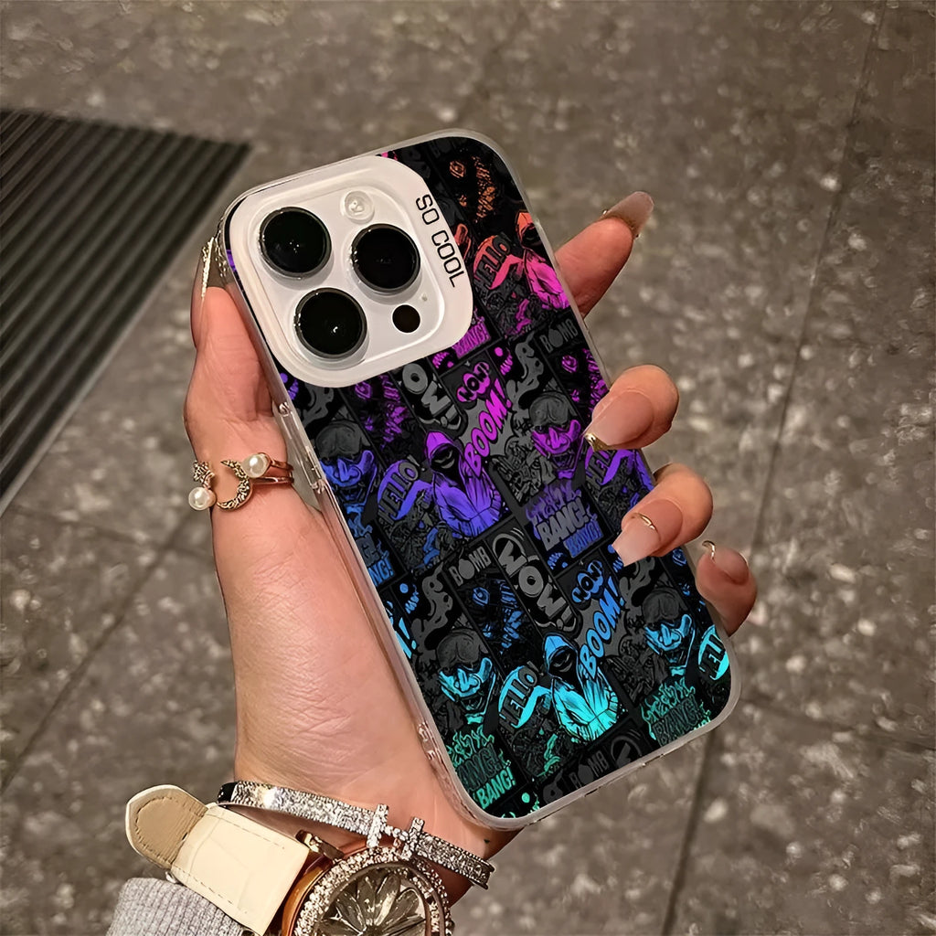 Cool graffiti PC phone case for Apple iPhone, black with silver accents, shockproof hard shell