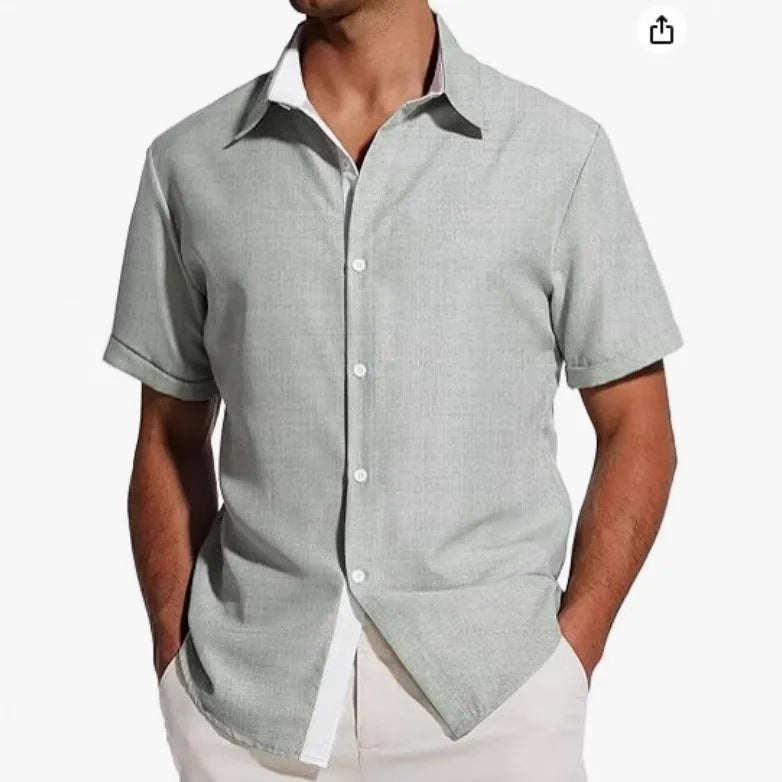Men's short-sleeved floral print polyester shirt in regular fit cardigan style