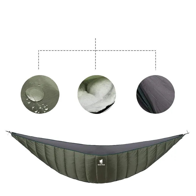 Green waterproof camping hammock in 20D380T nylon grid cloth, 228 x 65cm single portable folding outdoor leisure hammock