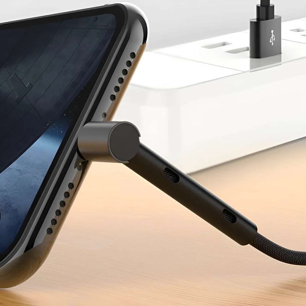 Creative Mobile Phone Elbow Charging Cable in black with angled connector for Apple devices