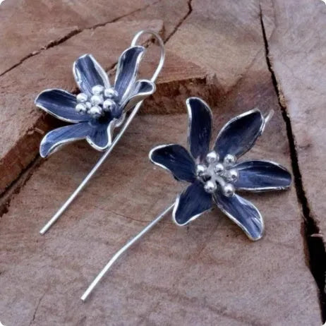 Purple flower-shaped alloy earrings with electroplated finish for women