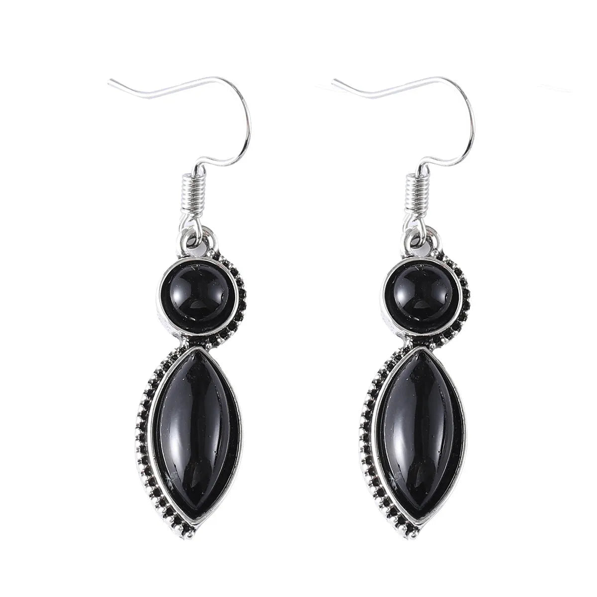 Geometric zinc alloy drop earrings with electroplated black and purple finish, retro bohemian style.