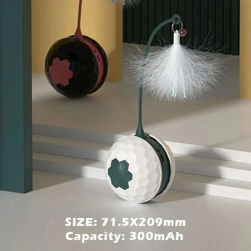 USB rechargeable tumbler cat teaser toy with feather accessory, red or white, 71.5mm x 209mm