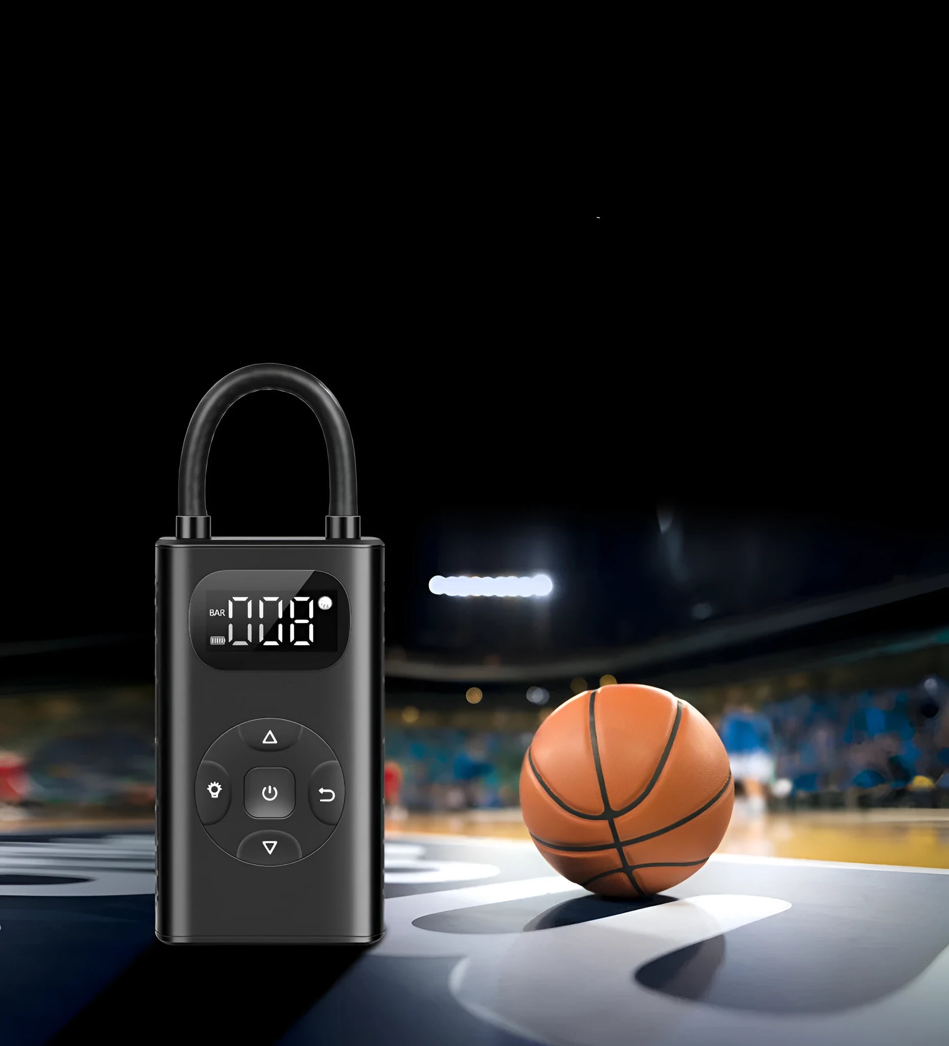 Black M09X portable tyre inflator power bank with aviation aluminium alloy construction and USB charging port