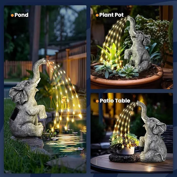 Resin elephant outdoor sculpture with integrated LED lighting for garden decoration