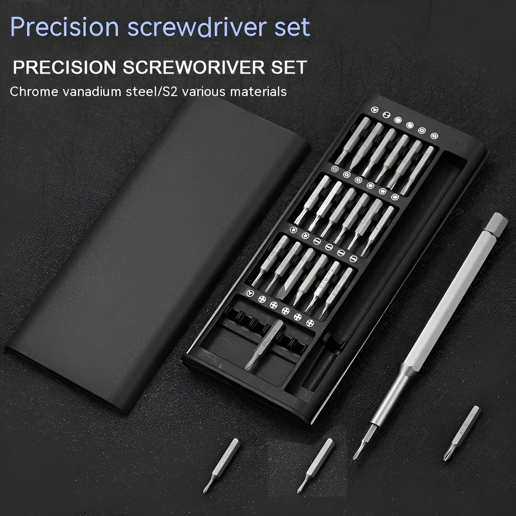 24-in-1 precision magnetic screwdriver set with aluminium handle and chrome vanadium steel bits