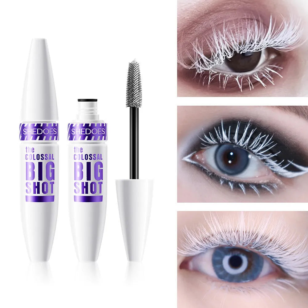 White waterproof mascara in 10ml bottle for thick, sweat-proof, quick-drying lash application
