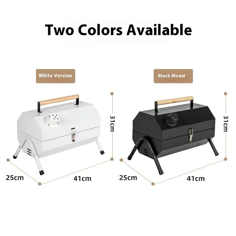 White round chimney portable charcoal grill with frying and baking capabilities