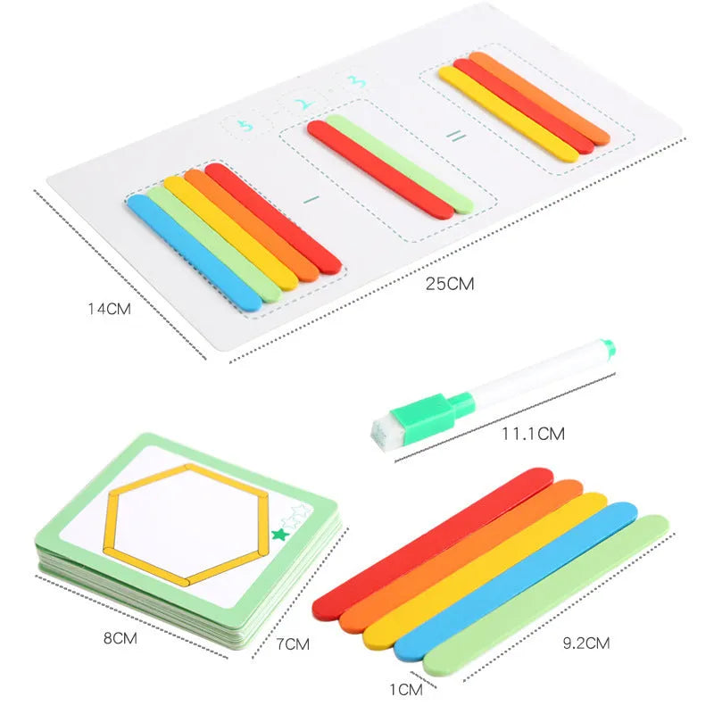 Children's wooden counting sticks math toy in colour box with colourful arithmetic rods